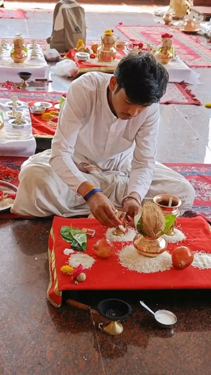 Puja materials laid out for a Kaal Sarp Dosh ceremony
